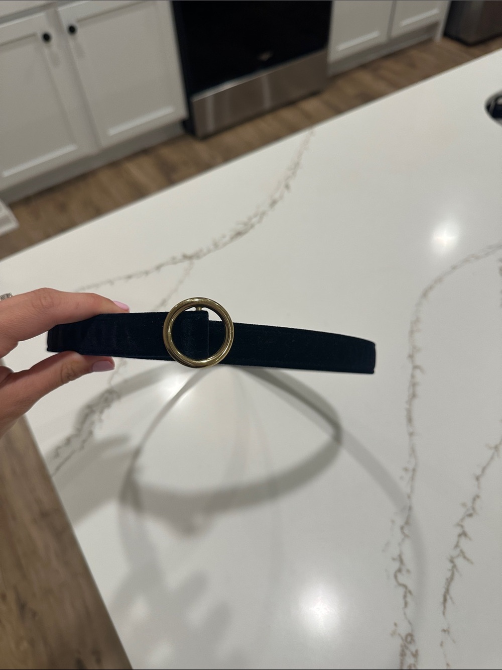 Black Velvet belt with Gold Ring Accent